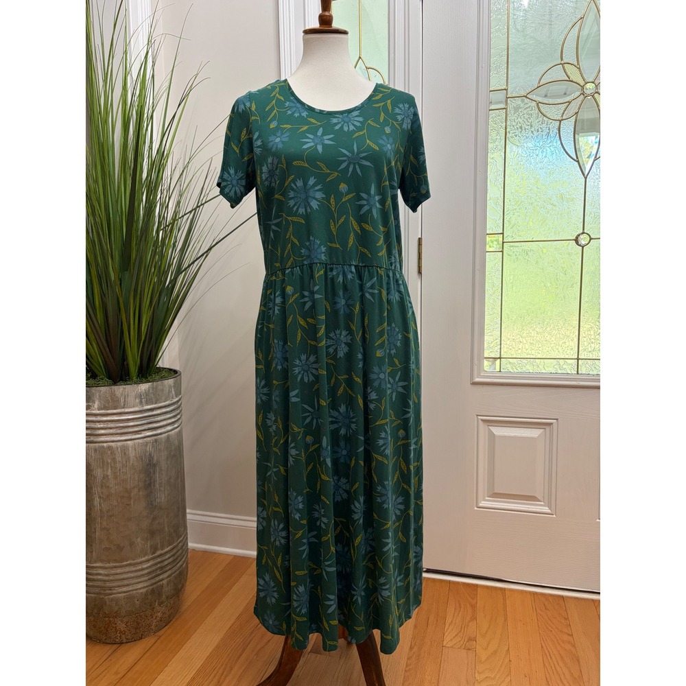 Gudrun Sjoden Green Floral Organic Cotton Modal Midi Dress Womens Medium
